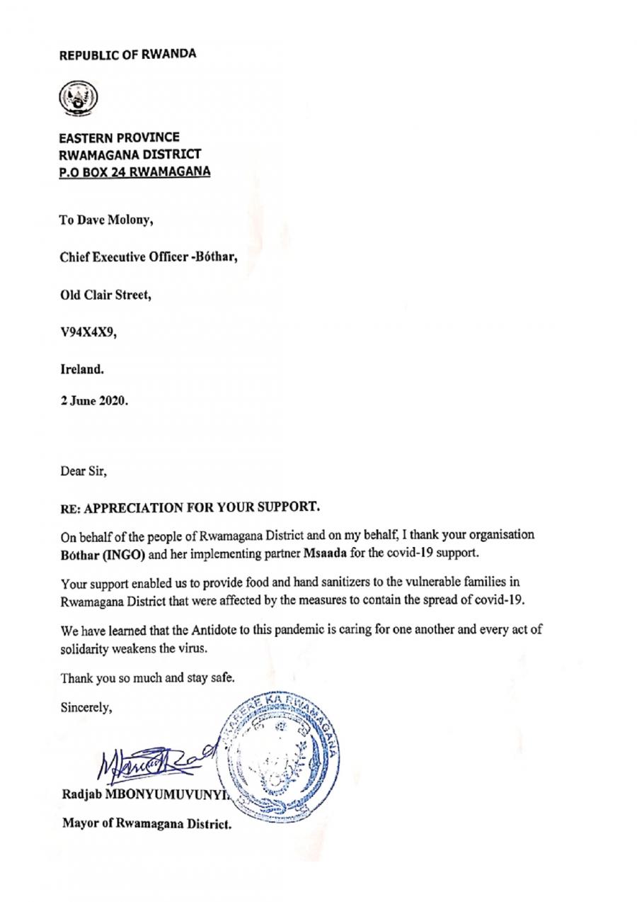 Letter from Mayor of Rwamagana District